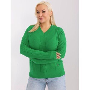 Zelený pletený svetr s výstřihem do V