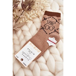 Mládežnické teplé ponožky s medvídkem, hnědé