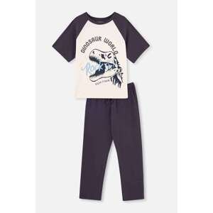 Dagi Anthracite Short Sleeve Dinosaur Printed Pajama Set