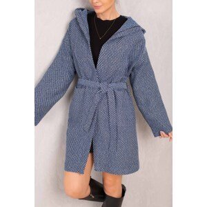 armonika Women's Blue Waist Belted Pocket Hooded Oversize Cachet Coat