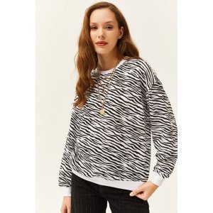 Olalook Women's Zebra Black Basic Soft Textured Loose Sweatshirt