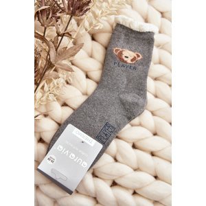 Silné bavlněné ponožky s medvídkem, šedé