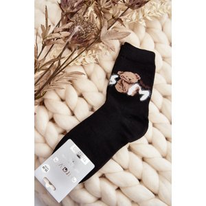 Teplé bavlněné ponožky s medvídkem, černé