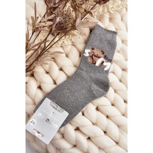 Teplé bavlněné ponožky s medvídkem, tmavě šedé