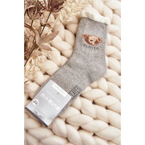 Silné bavlněné ponožky s medvídkem, světle šedé