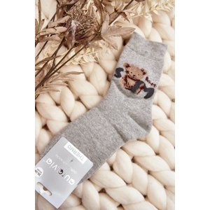 Teplé bavlněné ponožky s medvídkem, šedé