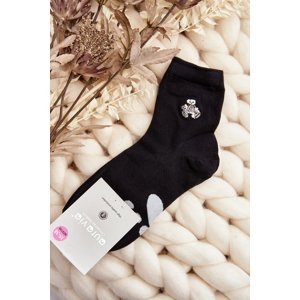 Dámské bavlněné ponožky s nášivkou medvídka, černá