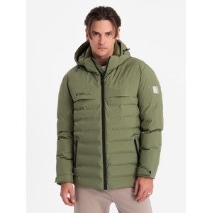 Ombre Men's winter jacket with detachable hood - olive