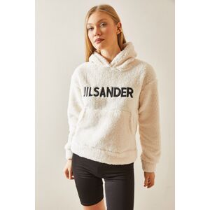 XHAN Cream Kangaroo Pocket & Hooded Plush Sweatshirt