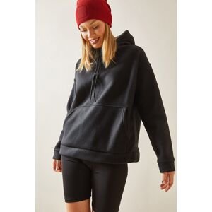 XHAN Black Kangaroo Pocket & Hooded Fleece Sweatshirt