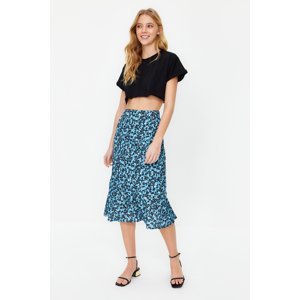Trendyol Blue Flounce Viscose Fabric Animal Pattern Midi Woven Skirt