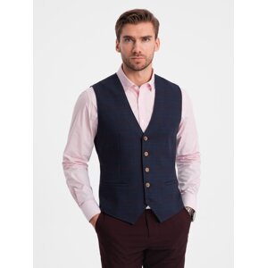 Ombre Men's vest without lapels in delicate check - navy blue