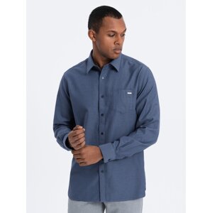 Ombre Men's cotton shirt with pocket REGULAR FIT - blue