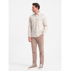 Ombre Men's REGULAR FIT cotton shirt with buttoned pockets - cream