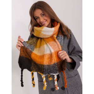 Teplý černo-oranžový dámský kostkovaný šátek