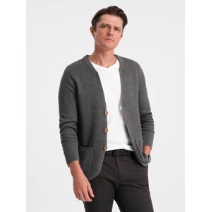 Ombre Structured men's cardigan sweater with pockets - graphite melange