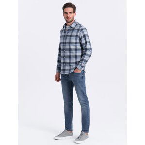 Ombre Men's plaid flannel shirt - blue-gray