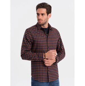 Ombre Men's checkered flannel shirt - navy blue and black