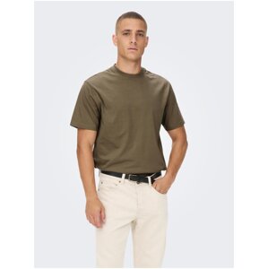 Hnědé basic tričko ONLY & SONS Fred - Pánské