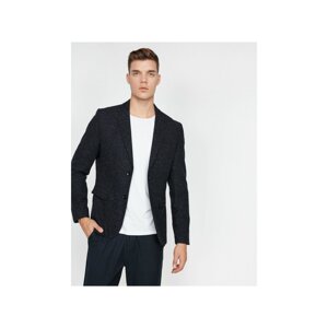 Koton Men's Navy Blue V-Neck Jacket with Pocket Detailed Button Detailed