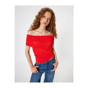 Koton Madonna Collar Off-The-Shoulder Draped Short Sleeve Slim Fit T-Shirt