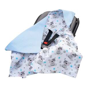 Medi Partners Baby carrier wrap – blanket with hood 85x85 cm – Wafel – Teddy + blue Wafel