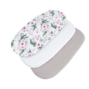 Medi Partners 3 – Pak – Fitted sheet for stroller – cotton – Flowers Pink – White – Gray