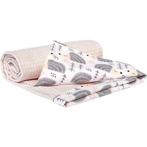 Medi Partners Blanket 75x100 cotton + cotton Waffle – Hedgehogs + light pink waffle