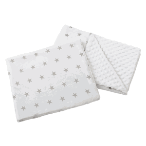 Medi Partners Quilt 55x75 + pillow 35x30 cotton + minky – Gray stars on white + white minky