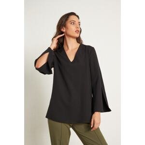 Gusto V-Neck Slit Blouse - Black