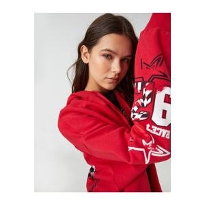 Koton Oversize Sweatshirt Zipper Back Printed Long Sleeve Fleece Inner