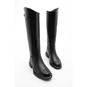 Marjin Women's Daily Boots Knee Length Zipper At The Back Milana Black