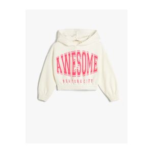 Koton College Crop Sweatshirt Hoodie with Elastic Waist and Cuffs Cotton