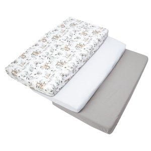 Medi Partners 3 – Pak – Fitted sheet for bed 120x60 – cotton – Deer in leaves – White – Gray