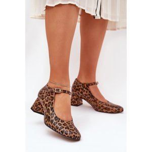 Kožené Lodičky Na Podpatku V Leopardím Stylu Laura Messi 2936 Hnědé