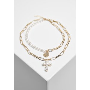 Náhrdelník Pearl Cross Layering perleťově bílá/zlatá barva