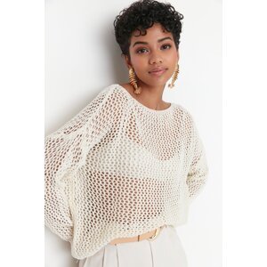 Trendyol Ecru Extra-Wide fit Cotton Openwork/Perforated Tricot Sweater Sweater