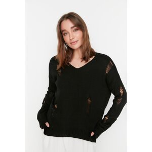 Trendyol Black Knitwear with Drainage Sweater