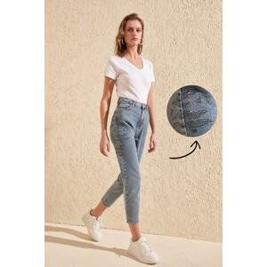 Trendyol Light Blue Stone Detailed High Waist Mom Jeans