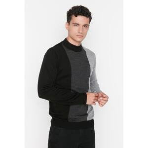 Trendyol Black Men's Slim Fit Half Turtleneck Paneled Knitwear Sweater