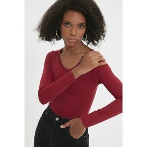 Trendyol Claret Red V-Neck Knitted Body With Snap Fastener