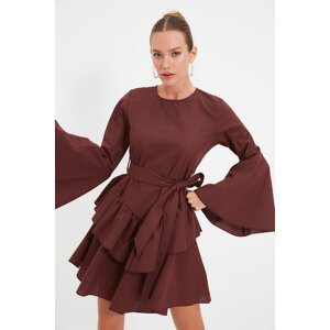 Trendyol Burgundy Belted Woven Dress