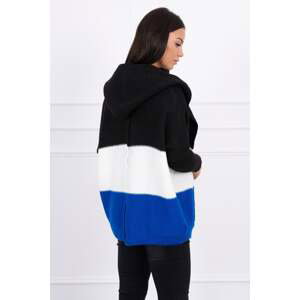 Tříbarevný svetr s kapucí černá+ecru+fialovo-modrá