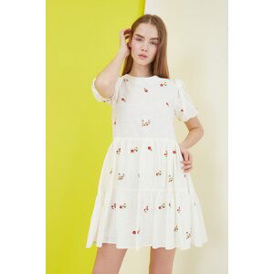 Trendyol Ecru Straight Cut Mini Woven Lined Floral Embroidery Woven Dress