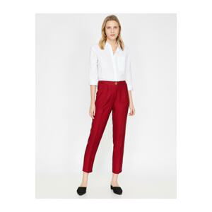 Koton Women's Claret Red Normal Waist Slim Fit Trousers with Button Detail.