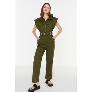 Trendyol Khaki Belted Button Detailed Woven Jumpsuit