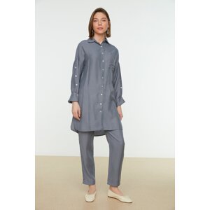 Trendyol Gray Knitted Shirt-Pants with Button Detailed Sleeves Set