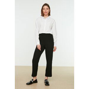 Trendyol Black Rib Detailed Straight Cut Woven Trousers with Elastic Waist