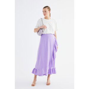 Trendyol Purple Wrapped Ruffle Knitted Skirt