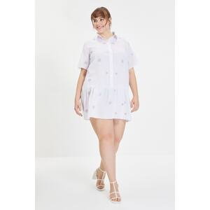 Trendyol White Shirt Collar Embroidered Dress